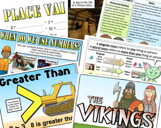Samples from Romans, Vikings, Number and Grammar Teaching Packs