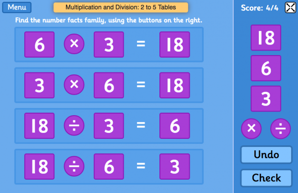 Multiplication and Division: 2 to 5 Tables