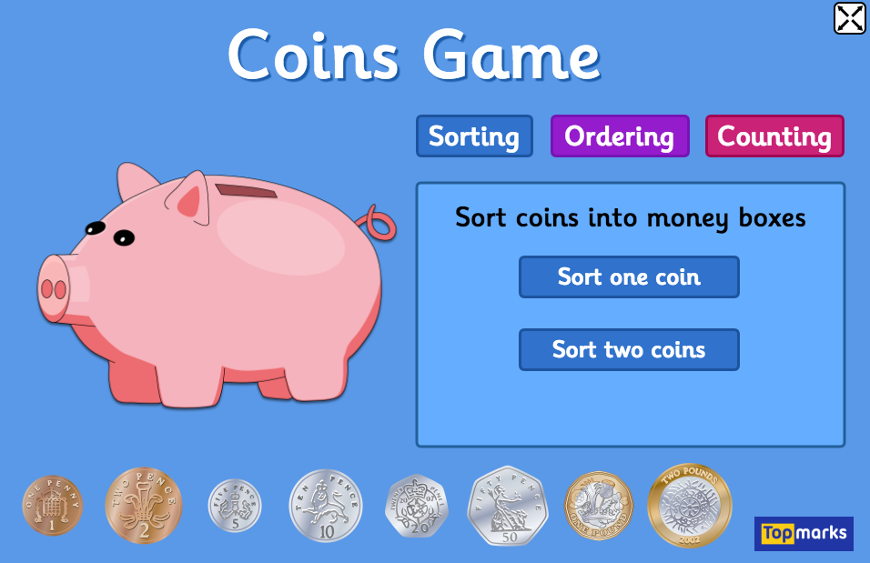 Coins Game Sorting Menu