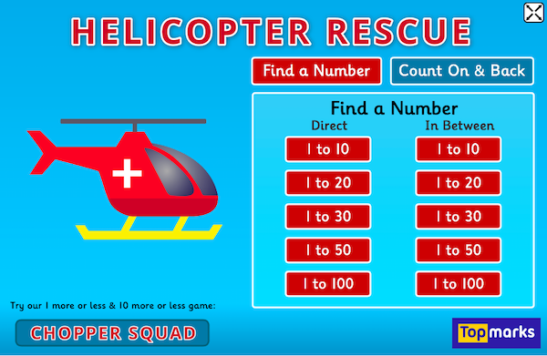 Helicopter Rescue, maths learning game for children, by Topmarks