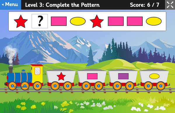 Shape Patterns - children's learning game from Topmarks, for sequencing and problem solving