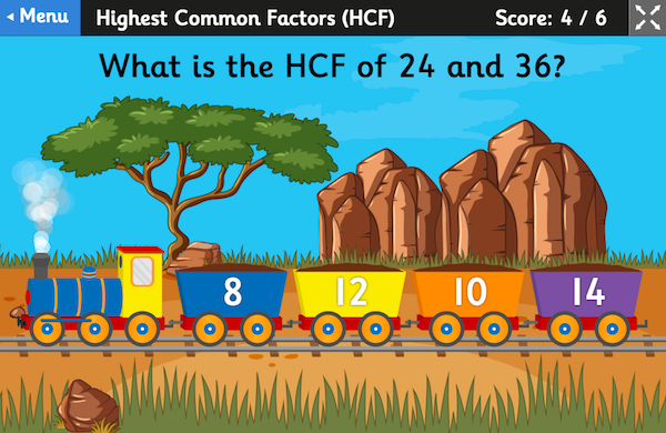 Multiples and Factors train game, children’s maths learning, by Topmarks