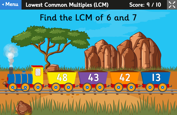 Multiples and Factors train game, children’s maths learning, by Topmarks