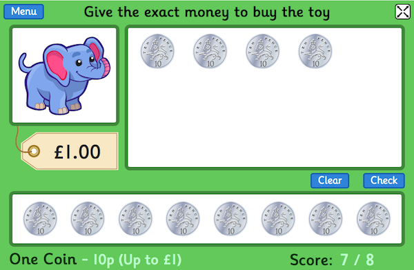 Toy Shop Money maths game for primary-age children, by Topmarks