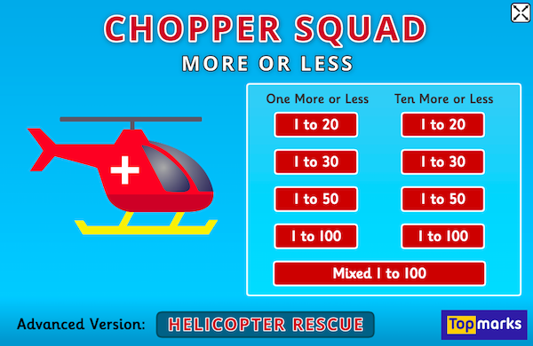 Chopper Squad mental maths counting game for children, by Topmarks