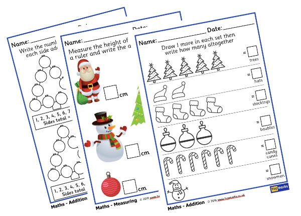 Maths worksheets for Christmas by Topmarks