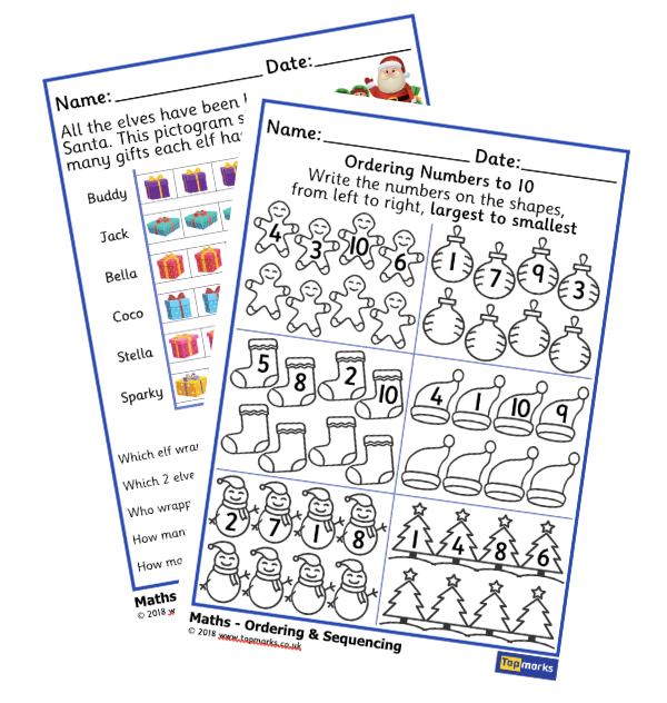 Maths worksheets for Christmas by Topmarks