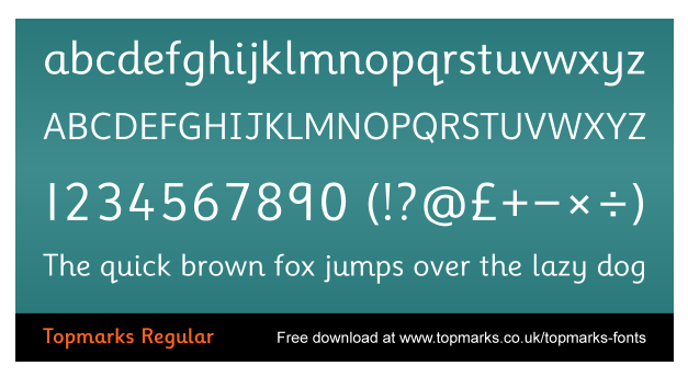sample of Topmarks font typeface, free resource ideal for classroom use