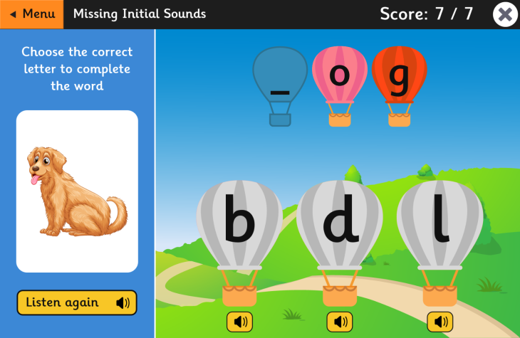 Balloon Phonics Game Screen