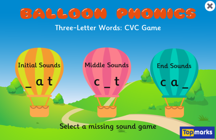 Balloon Phonics Menu Screen