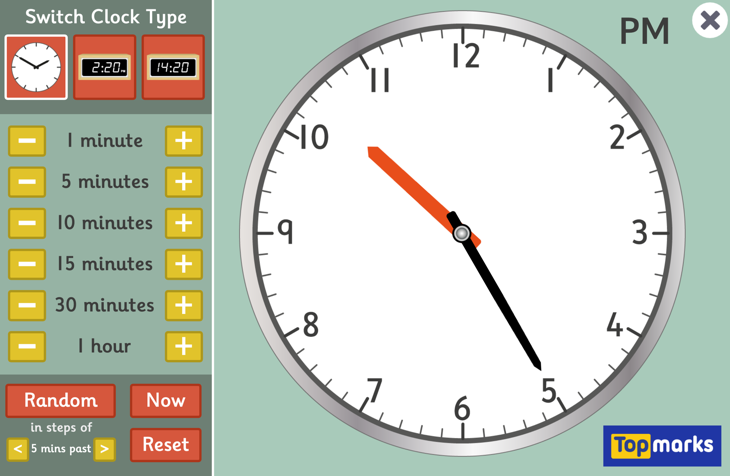 Press the 'Random' button to show a random time on the clock