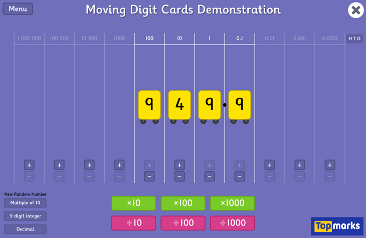Moving Digit Cards Teaching Mode