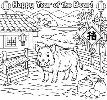 Year of the Boar colouring sheet