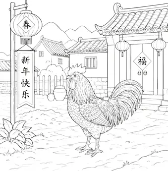 Year of the Rooster colouring sheet