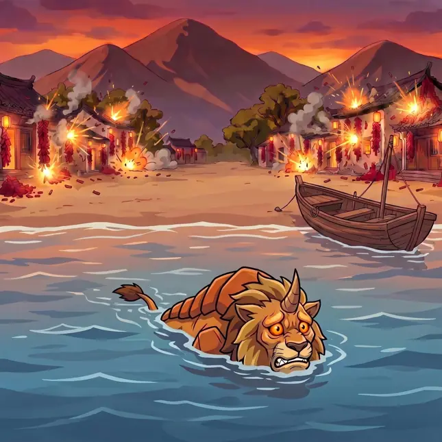 Nian ran off to the ocean in terror