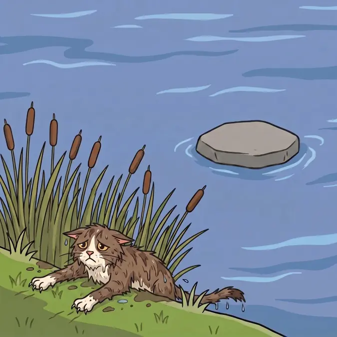 The Cat Crawls Out of the Water