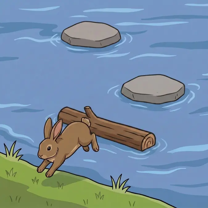 The Rabbit hops Across the River