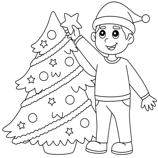 Christmas Tree and Boy Colouring