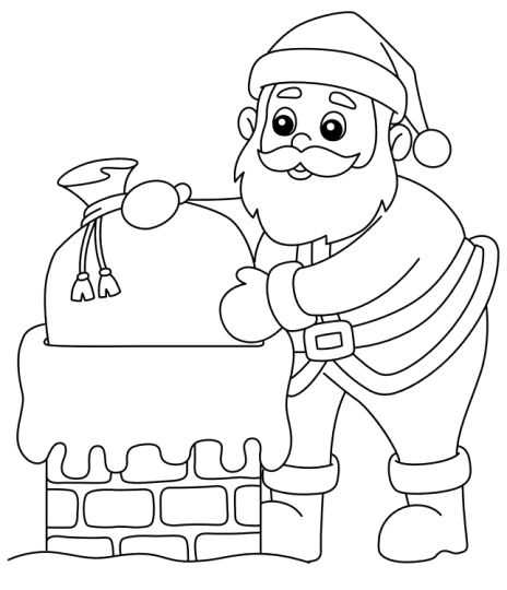 Santa Going Down a Chimney Colouring