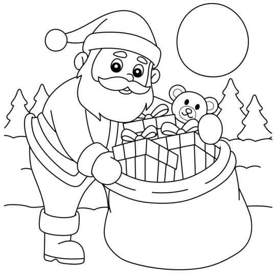 Santa With His Sack Colouring