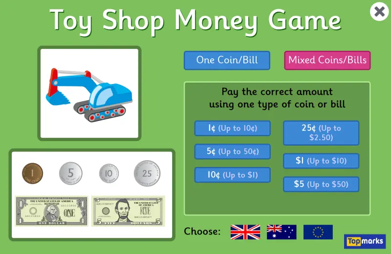 Toy Shop Money Game
