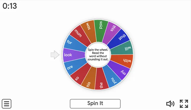 High Frequency Words - Spin the Wheel
