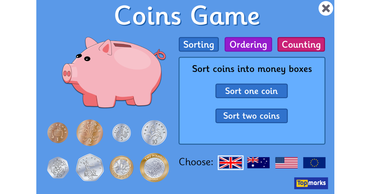Coins Game for 4-10 year olds