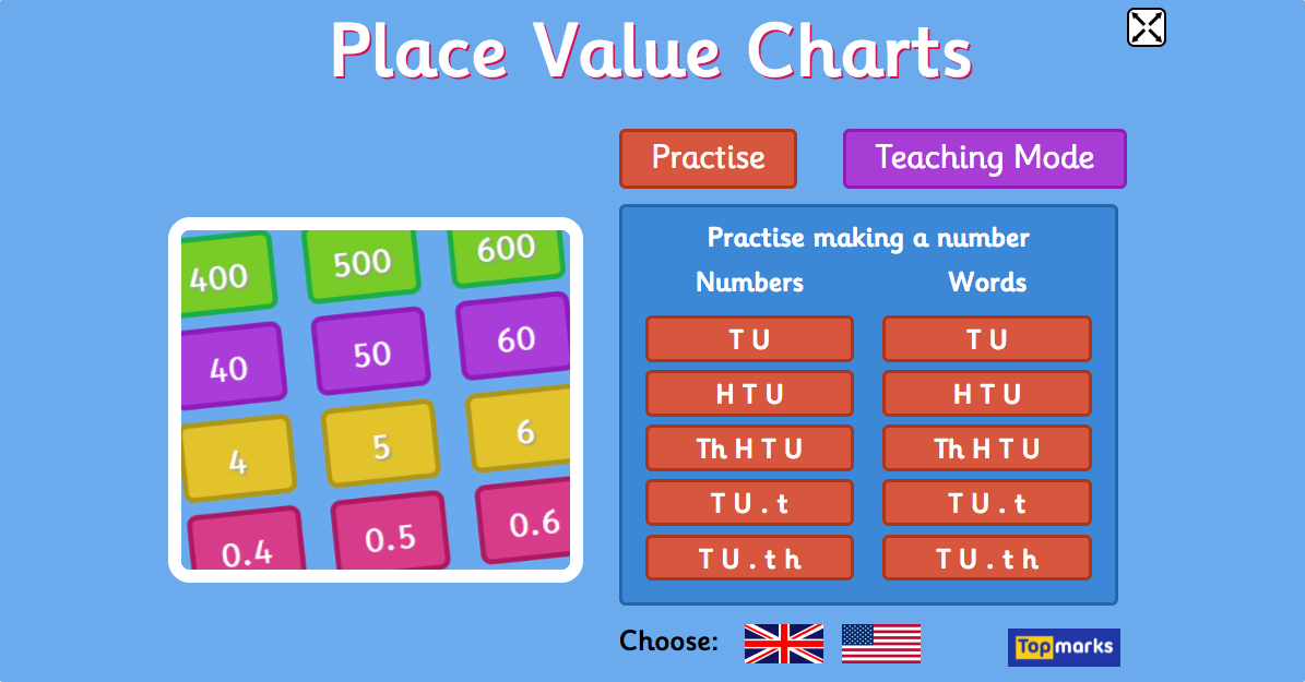 
	Place Value Charts - 5 to 11 year olds - Topmarks

