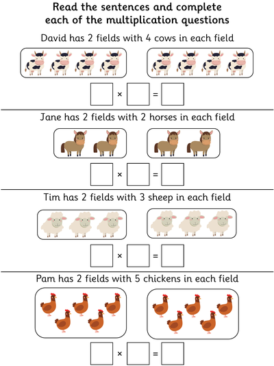 Worksheet: Multiplication with Pictorial Representation, Animals - Topmarks