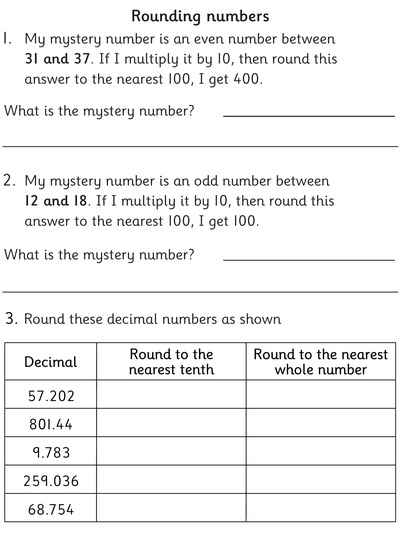 Worksheet: Rounding Whole Numbers and Decimals - Topmarks