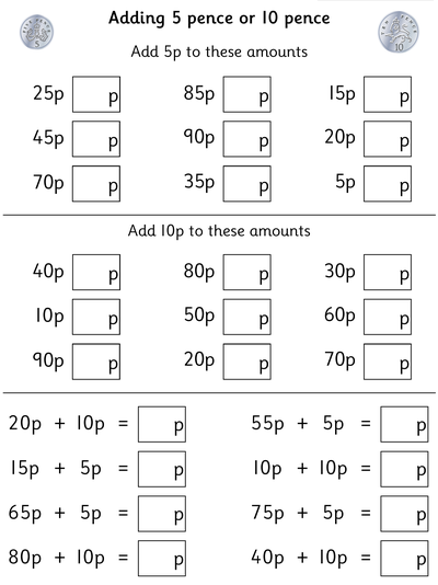 Worksheet: Adding 5p or 10p - Topmarks