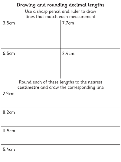 Worksheet: Drawing and Rounding Decimal Lengths - Topmarks