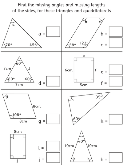 Worksheet: Find the Missing Angles and Lengths - Topmarks