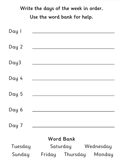 Worksheet: Writing Days of the Week in Order - Topmarks