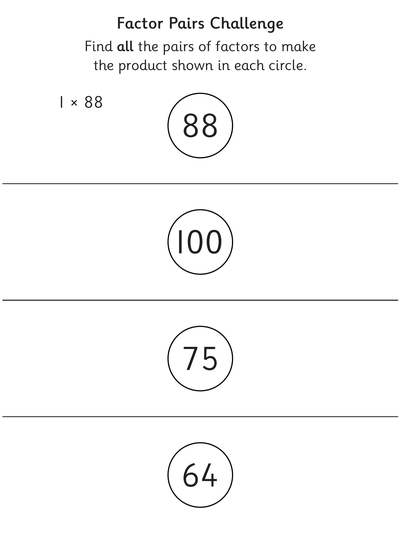 Worksheet: Factor Pairs Challenge - Topmarks