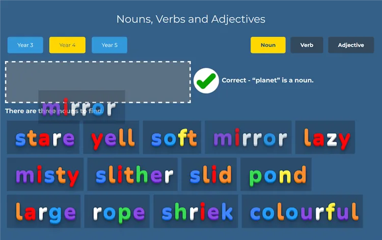 Nouns, Verbs and Adjectives